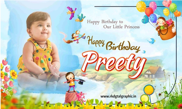 thumbnail Magical Birthday Flex Banner Preety 5x3 PSD Template